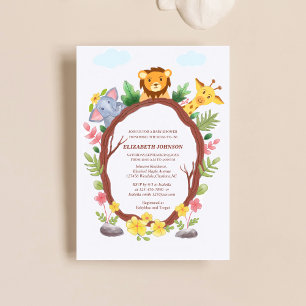 cute baby animals jungle safari baby shower  invitation