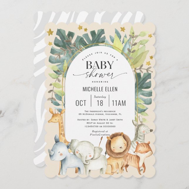 Cute baby animals jungle safari gender neutral  invitation (Front/Back)