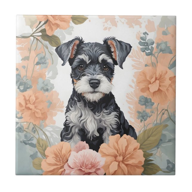 Cute Baby Animals - Miniature Schnauzer Ceramic Tile (Front)