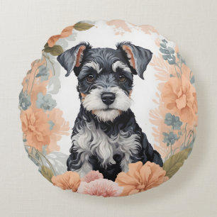 Cute Baby Animals - Miniature Schnauzer Round Cushion