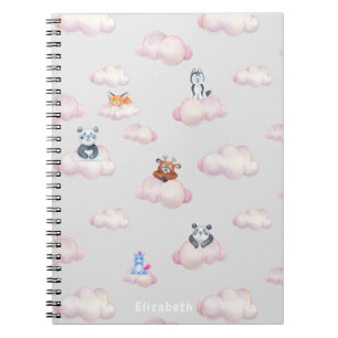 Cute Baby Animals On Clouds Monogram Notebook