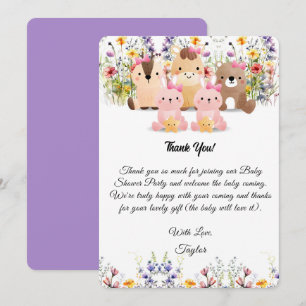 Cute Baby Animals & Wildflower Thank You Card
