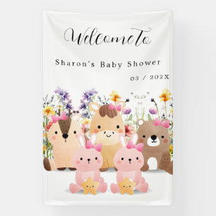 Cute Baby Animals & Wildflowers Baby Shower Banner