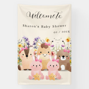 Cute Baby Animals & Wildflowers Baby Shower  Banner
