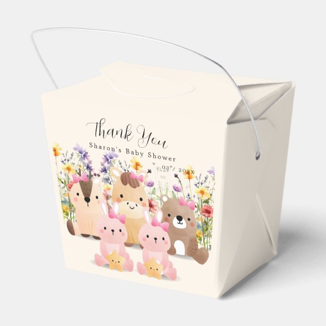 Cute Baby Animals & Wildflowers Baby Shower  Favour Box (Back Side)