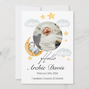 Cute baby  announcement with a baby penguin 