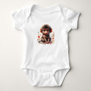 Cute Baby Baboon with Flowers Bodysuit