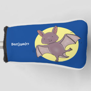Cute baby bat flying blue cartoon illustration golf head cover