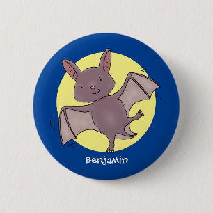 Cute baby bat flying cartoon illustration 6 cm round badge