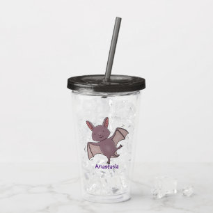 Cute baby bat flying cartoon illustration acrylic tumbler
