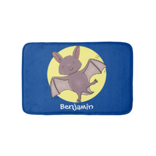Cute baby bat flying cartoon illustration bath mat