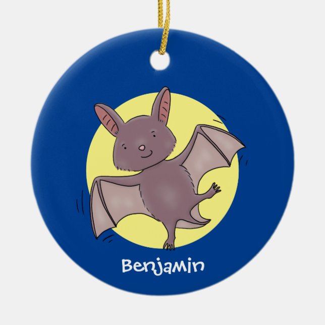 Cute baby bat flying cartoon illustration ceramic ornament (Front)