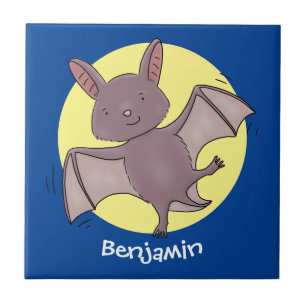 Cute baby bat flying cartoon illustration ceramic tile