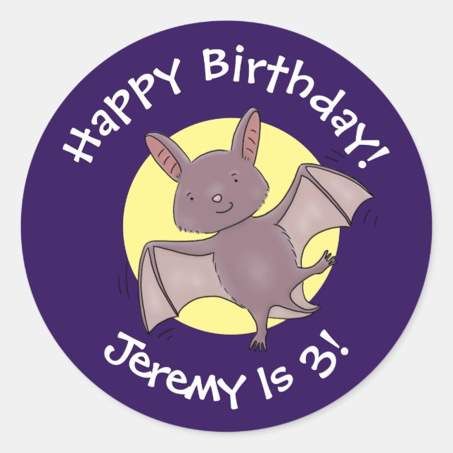 Cute baby bat flying cartoon illustration classic round sticker (Front)