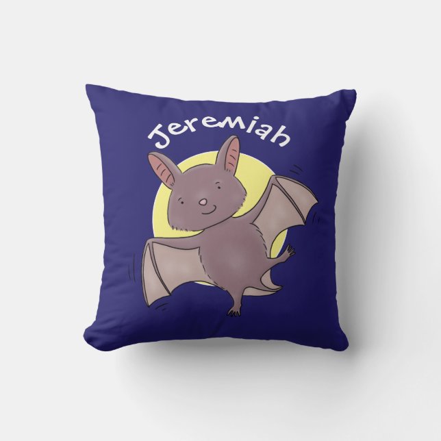 Cute baby bat flying cartoon illustration cushion (Front)