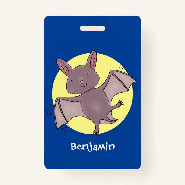 Cute baby bat flying cartoon illustration ID badge (Front)