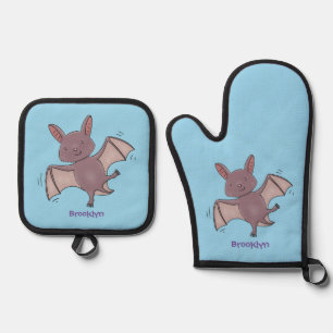 Cute baby bat flying cartoon illustration oven mitt & pot holder set