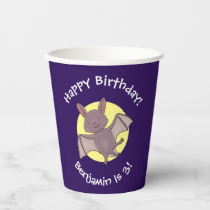 Cute baby bat flying cartoon illustration paper cups