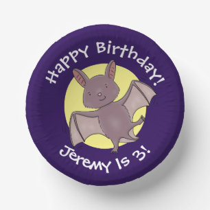 Cute baby bat flying cartoon illustration paper plate