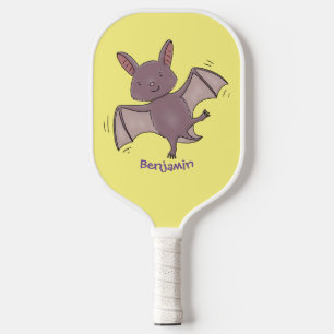 Cute baby bat flying cartoon illustration pickleball paddle