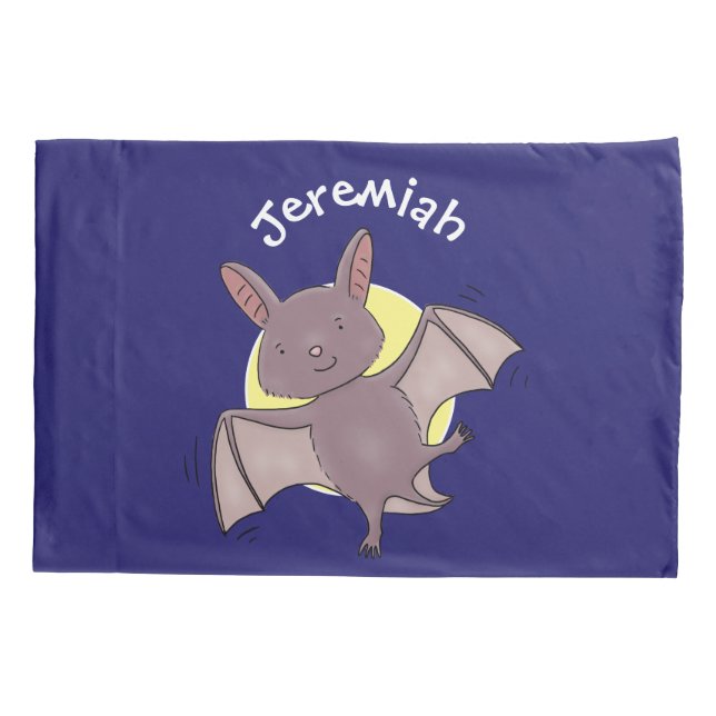 Cute baby bat flying cartoon illustration pillowcase (Back)