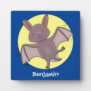 Cute baby bat flying cartoon illustration plaque