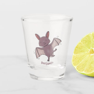 Cute baby bat flying cartoon illustration shot glass