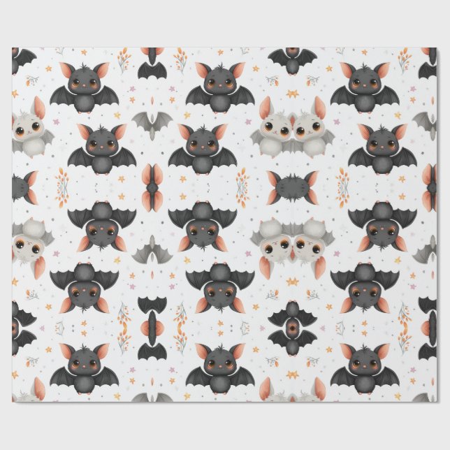 Cute Baby Bats Halloween Wrapping Paper (Flat)