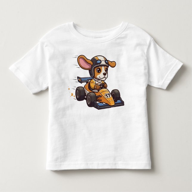 Cute Baby Beagle Race Car Driver Toddler T-Shirt (Front)