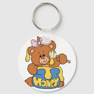 Cute Baby Bear and Honey Key Ring