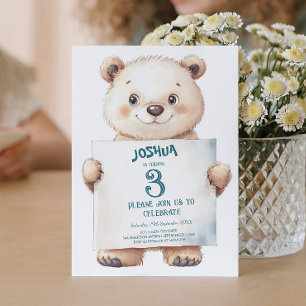 Cute Baby Bear and Sign Kids birthday Party Invitation