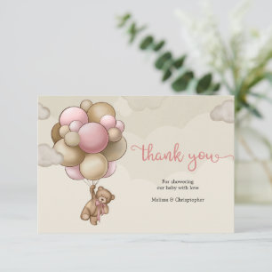 Cute baby bear balloons brown pink beige thank you enclosure card