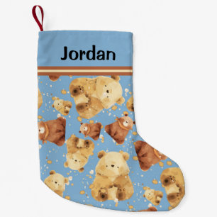 Cute Baby Bear Blue Add Name  Small Christmas Stocking