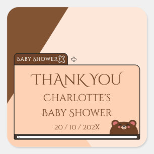 Cute Baby Bear Computer Screen Baby Shower Brown Square Sticker