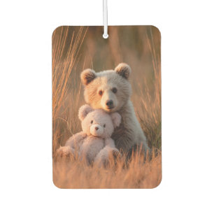 Cute Baby Bear Cub Hugging a Teddy Bear Car Air Freshener