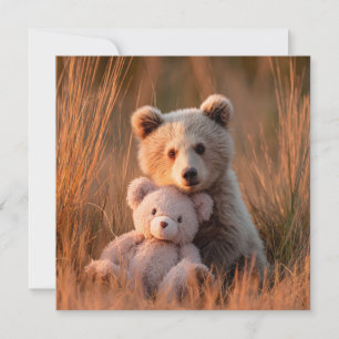 Cute Baby Bear Cub Hugging a Teddy Bear Holiday Card