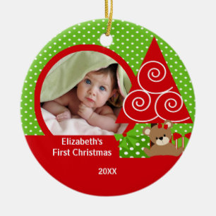 Cute Baby Bear Girl Photo First Christmas Ornament