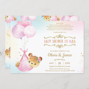 Cute Baby Bear Girl Virtual Baby Shower by Mail Invitation