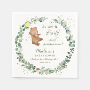 Cute Baby Bear Greenery Gender Neutral Baby Shower Napkin
