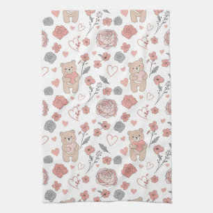 Cute Baby Bear Hearts Pattern Tea Towel