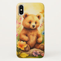 cute baby bear in a beautiful forest with flower