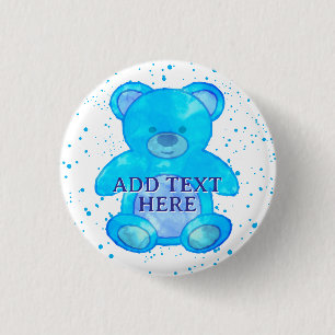 Cute Baby Bear In Blue Custom Text 3 Cm Round Badge