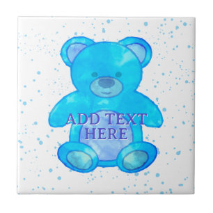 Cute Baby Bear In Blue Custom Text Ceramic Tile