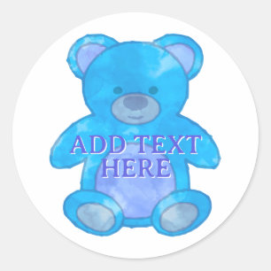 Cute Baby Bear In Blue Custom Text Classic Round Sticker
