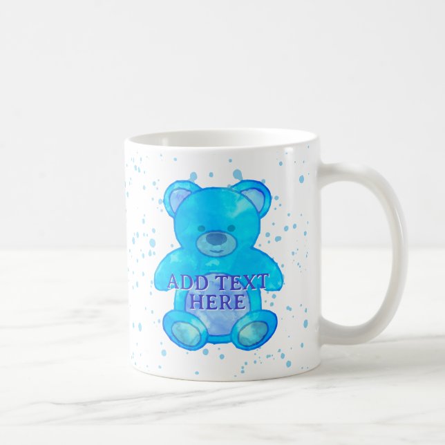 Cute Baby Bear In Blue Custom Text Coffee Mug (Right)