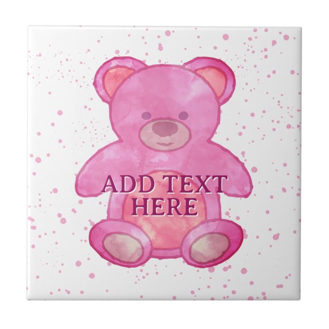 Cute Baby Bear In Pink Custom Text Ceramic Tile (Front)