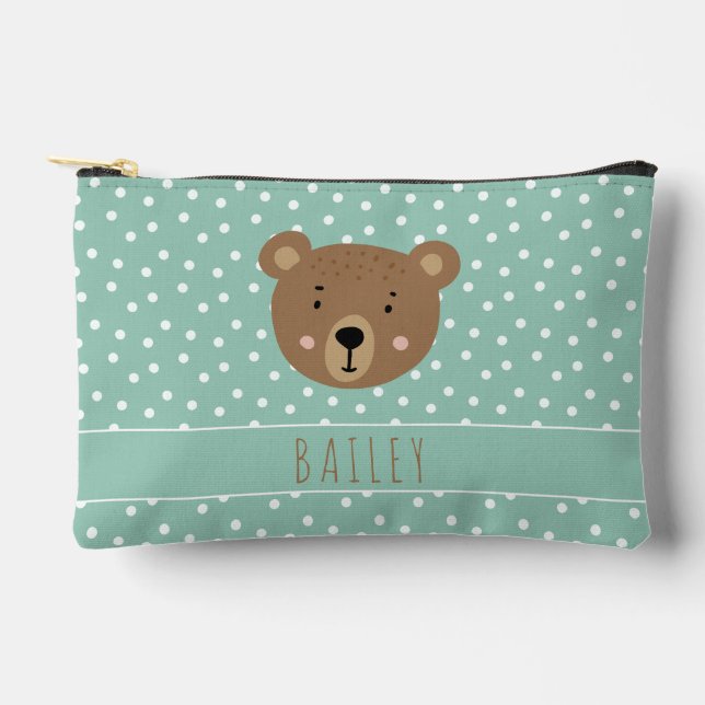 Cute baby bear modern blue accessory pouch (Front)