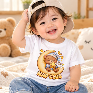 Cute Baby Bear Nap Club Crescent Moon Kids T-Shirt