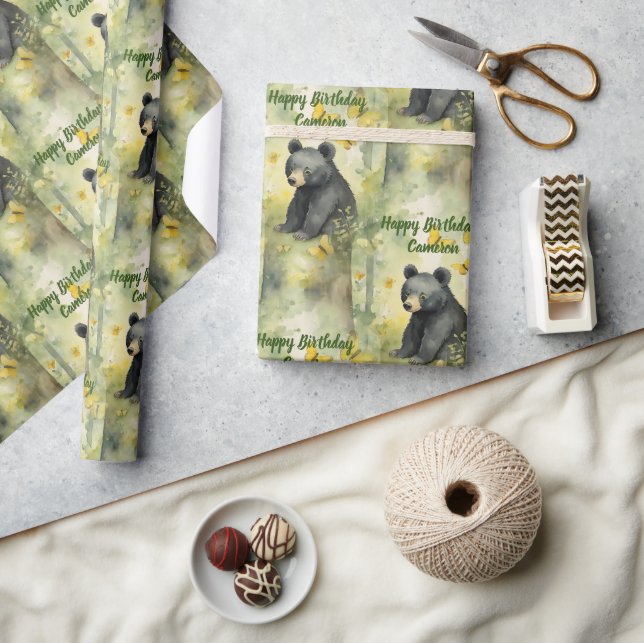 Cute Baby Bear Neutral Personalised Birthday Wrapping Paper (Crafts)