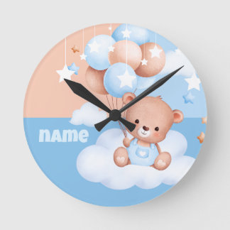 cute baby bear personalised round clock
